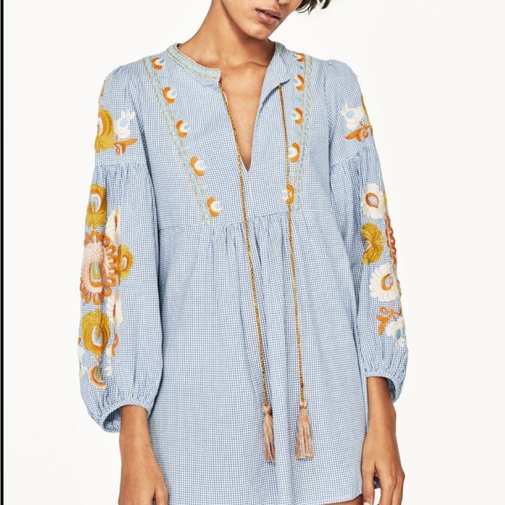 Zara Blue and Orange Embroidered Tunic